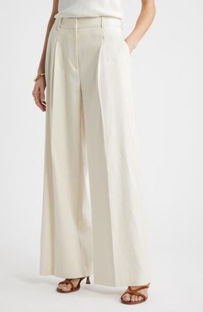 Nordstrom Pleated Linen Blend Wide Leg Pants in Ivory Birch at Nordstrom, Size 10