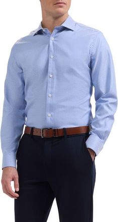 Bugatchi Axel Check Jacquard Cotton Button-Up Shirt in Air Blue at Nordstrom, Size Xxx-Large