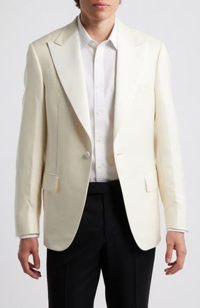 Samuelsohn Ivory Plaid Jacquard Wool & Silk Peak Lapel Dinner Jacket in Off White at Nordstrom, Size 42 Regular