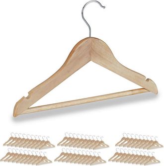Relaxdays Pack 60 Perchas Infantiles Con Gancho Giratorio, Madera, Marr&oacute;n Natural, 19,5 X 30,5 X 1 Cm