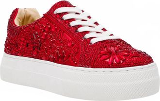 Betsey Johnson Womens Reily Rhinestone Platform Sneaker Shoes In Red