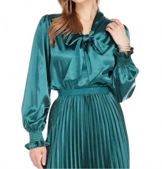 Jade Yoga Tie Bow Blouse In Teal
