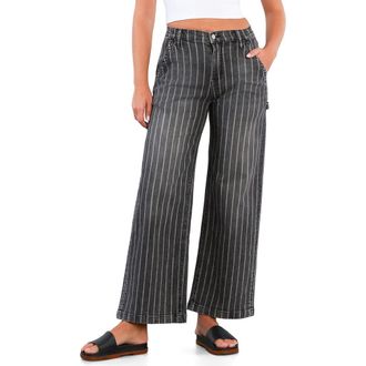 HINT OF BLU Stripe High Rise Wide Leg Jeans in Grey Stripes at Nordstrom, Size 25