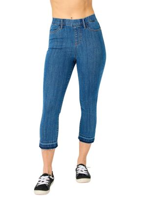 Judy Blue Womens High Waist Easy Pull On Capri Jeans, Medium Blue, 9