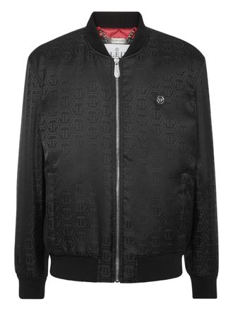 Philipp Plein Bomberjack met monogram jacquard - Zwart