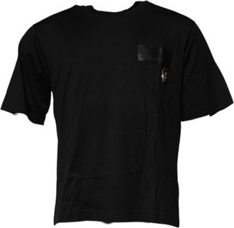 Dolce & Gabbana Black Logo Patch Cotton Crew Neck Mens T-shirt