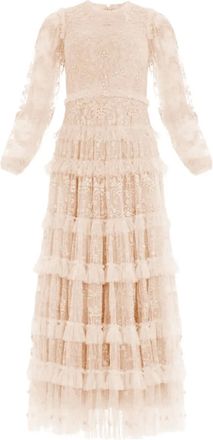 Needle & Thread Blossom laced ruffled midi dress - women - Recycled Polyester/Fabric - 10 - Neutrals