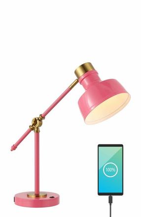 Jonathan Y Designs Allegra Classic Farmhouse Adjustable Cantilever LED Task Lamp with USB Charging Port in Pink/brass Gold at Nordstrom