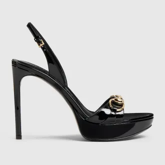 Gucci Womens Donna Platform Sandal, Black, Leather