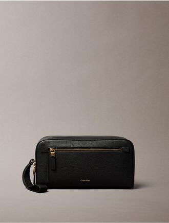 Calvin Klein Mens Premium Leather Dopp Kit - Black