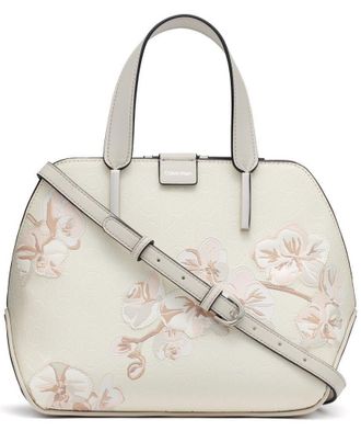 Calvin Klein Women Triple Satchel Audrey Three Compartment Crossbody Bag, Cream Floral Embossing, One Size