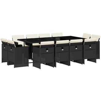 vidaXL Set Comedor De Jard&iacute;n Con Cojines 13 Pzas Rat&aacute;n Sint&eacute;tico Negro Vidaxl