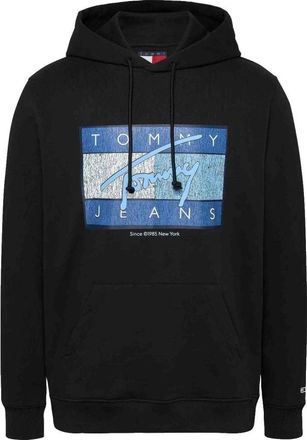 Tommy Hilfiger Flag DNA Sweatshirt Urban Style - Heren - Hoodies - Zwart - S - Katoen - Hoodies & sweatvesten