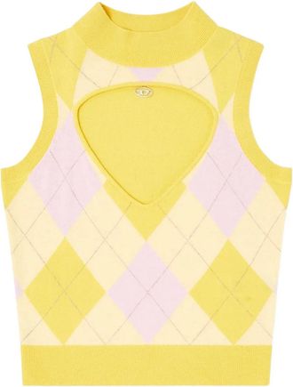 Diesel Gilet M-Romko-Sl in lana con cut-out - Giallo
