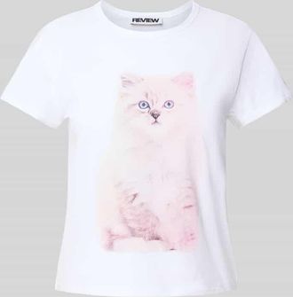 Review T-Shirt mit Motiv- und Label-Print in Weiss, Größe XL