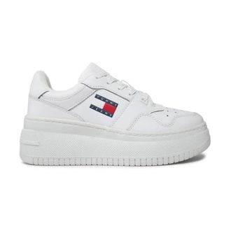 Tommy Jeans Sneakers, female, White, 8 UK, Stylish Printed Leather Trainers with Rubber Sole