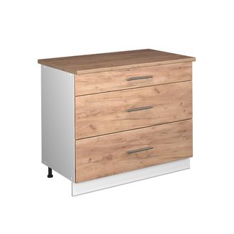 Vicco Mueble Bajo De Cocina Fame-line, Roble Dorado/blanco, 100 Cm, Et Roble, Vicco