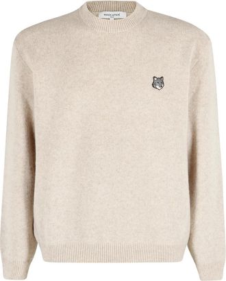 Maison Kitsun&eacute; Fox Head Milano Jumper - Heren - Ronde hals truien - Bruin - L - Wol - Truien & Vesten