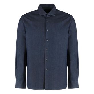 Moorer Heren, Overhemden, Blauw, Maat: XS Denim