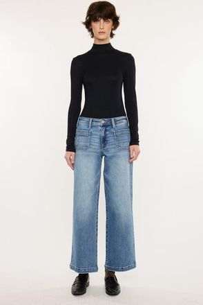 Kancan Amma Essentials Mid Rise Ankle Wide Leg Jeans in Medium Dark Wash at Nordstrom, Size 28