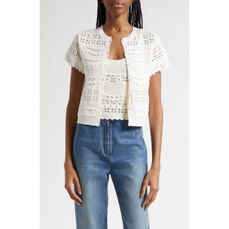 Ulla Johnson Abriana Eyelet Scallop Trim Cardigan in Cowrie at Nordstrom, Size X-Large