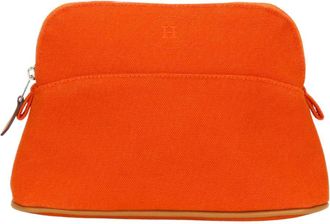 Herm&egrave;s Bolide Orange Cotton Canvas Leather Pouch (Pre-Owned)