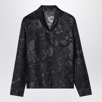 Gucci Camicia bowling in twill di seta nera con stampa