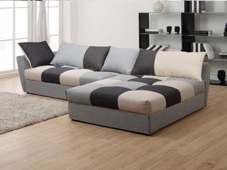 VENTE-UNIQUE.COM Sof&aacute; rinconera tela gris claro, gris antracita