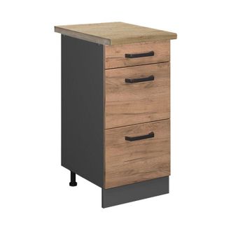 Vicco Mueble Bajo De Cocina R-line, Roble Dorado, 40 Cm Con Cajones, Et Roble