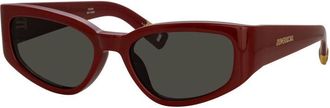Jacquemus Sunglasses Cat Eye Full Rim, Burgundy Frame And Grey Lens Jac/5C3