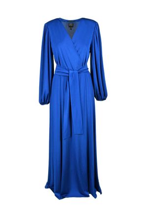Access Fashion Midi-Length Wrap Dress with Puffed Sleeves