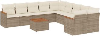 vidaXL Set De Sof&aacute;s De Jard&iacute;n 11pzas Con Cojines Rat&aacute;n Sint&eacute;tico Beige Vidaxl
