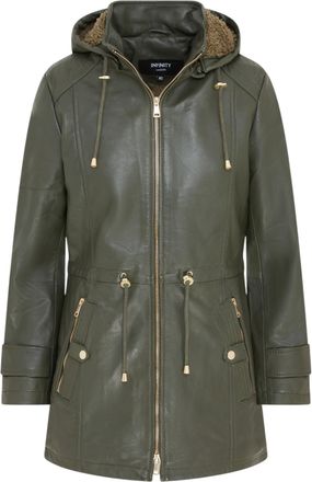 Infinity Leather Womens Green Parka Detachable Borg Hooded Trench Coat - Trekker Lamb Leather - Size 20 UK