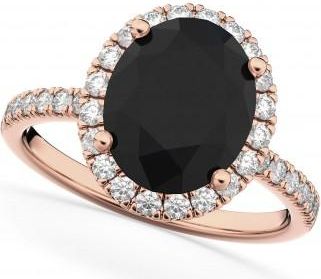Allurez Oval Black Diamond & Diamond Engagement Ring 14K Rose Gold 3.51ct