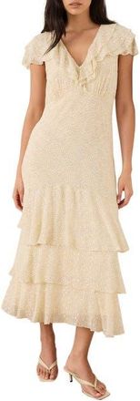 Mint Velvet Ruffle Print Midi Dress in Yellow at Nordstrom, Size 10
