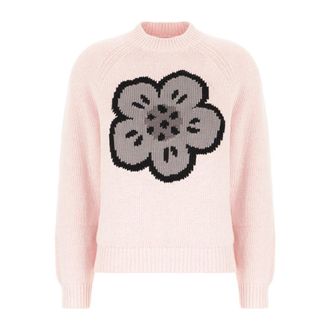 Kenzo Round-neck Knitwear, female, Pink, Size: XS Floral Crewneck Sweater