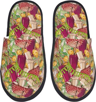 Generic Slippers For Women Bright Mushrooms Print House Slippers For Women Lining Warm Man Shoes, For Home, Indoor Outdoor, Travel, L