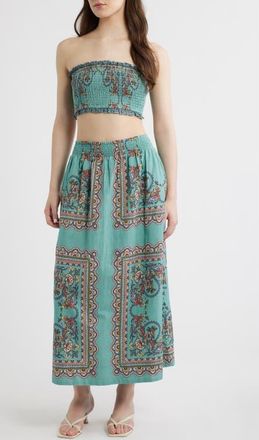 Cleobella Scarf Print Cotton & Linen Tube Top & Maxi Skirt Set in Bleura Print at Nordstrom, Size X-Small