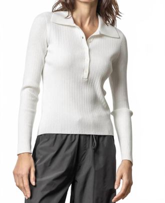 Lilla P Polo Collar Henley Sweater In White