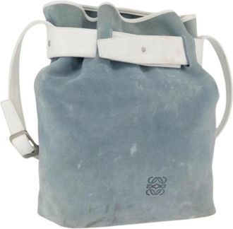 Loewe Pre-owned Bucket Bags, female, Blue, Size: ONE SIZE Pre-owned Suede Shoulder Bag