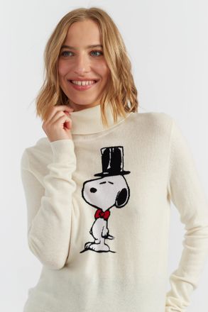 Chinti and Parker Cream Wool-Cashmere Top Hat Snoopy Sweater