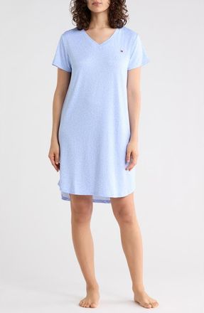 Tommy Hilfiger V-Neck Nightshirt in Wild Flower Sweet Blue at Nordstrom Rack, Size X-Large