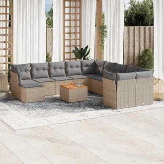 vidaXL Set De Sof&aacute;s De Jard&iacute;n 12 Pzas Y Cojines Rat&aacute;n Sint&eacute;tico Marr&oacute;n Vidaxl