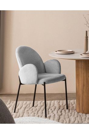 Living and Home 2Pcs Upholstered Dining Chairs with Armrest in Grey
