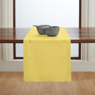Solino Home Linen Table Runner for Dining Table, Holiday and Everyday Table Decor - Linen Double Hemstitch in Sunshine Yellow at Nordstrom, Size Large