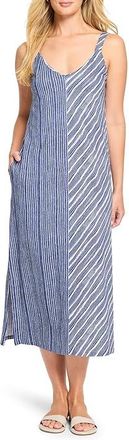 Nic+Zoe Mixed Strip V-neck Tank Top Dress Womens Dress Indigo : LG (US 12-14), Cotton/Modal