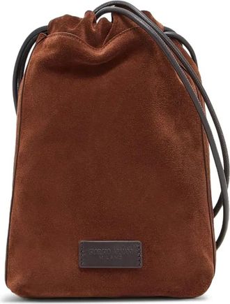 Giorgio Armani drawstring suede shoulder bag - men - Suede - One Size - Brown