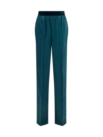 Tom Ford Womens Pants Stretch Silk-Satin Teal Trousers
