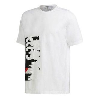 adidas Mens Y-3 Printing Casual Round Neck Short Sleeve White T-Shirt GK4389