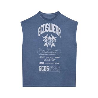 GCDS Sleeveless Tops, female, Blue, Size: S History Sleeveless T-shirt